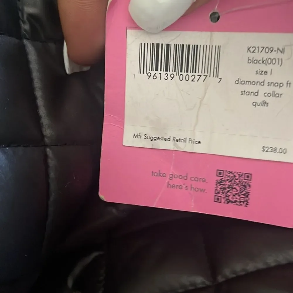 Kate Spade NWT black quilted jacket‎ with removable hood